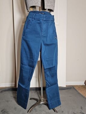 Level 99 Teal Blue Stretch Cotton Utility Ankle Pants Zipper Pockets Size 28